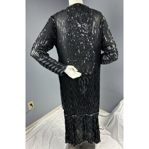 Vtg Fantasy By Lisa Kane Pure Silk Embellished Black Beaded Dress 36” Bust - Picture 11 of 16